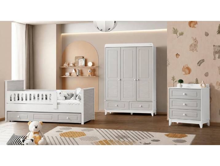 JVmoebel Kinderbett Luxus Kinderzimmer Set mit Kinderbett Kleiderschrank und Kommode, Made in Europa