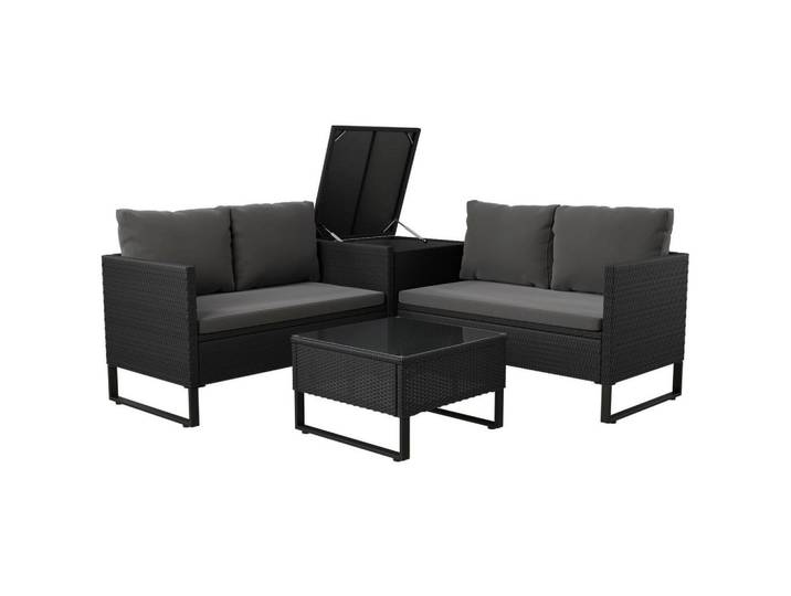 Juskys Loungegarnitur Santorini schwarz / grau, Schwarz, Kunststoff, 4, Gartenmöbel, Gartengarnituren, Gartenmöbel-Sets