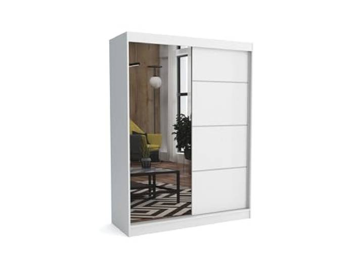 Brent - Kleiderschrank mit Spiegel Tom, 160cm Breit, Schlafzimmerschrank mit 1 Kleiderstange und Einlegeböden für Kleidung, Kleiderschrank Weiß