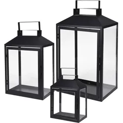 Mojawo, Laterne, 3er Gartenlaternen Laternen Metall Windlicht Schwarz H28/35/44cm
