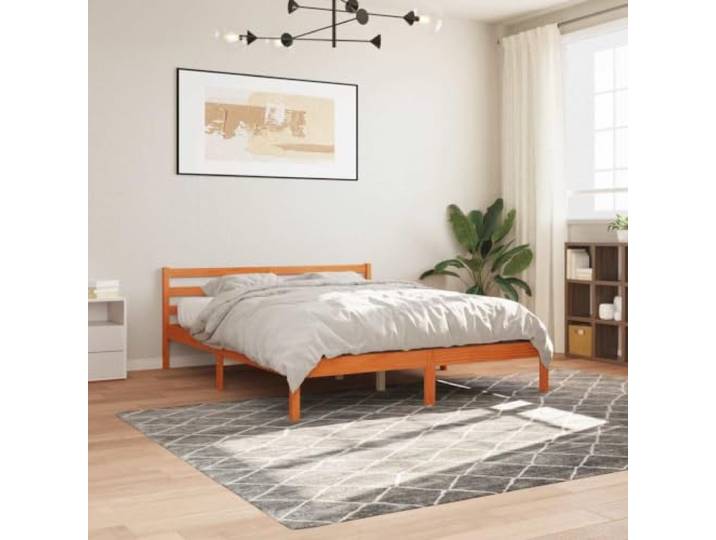 Massives Kiefernholz Bettrahmen Moderner Stil Robust 200x200 cm Braun Massivholzbett ohne Matratze Wachsbraun 200x200 Kiefernholz Lattenrost Bettgestell Schlafzimmer Stabil