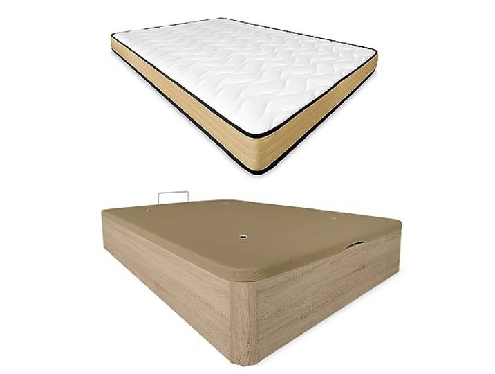 DUÉRMETE ONLINE Viskoelastische Matratze Aura, wendbar + klappbares Holzbett, großes Fassungsvermögen, 90 x 190 cm