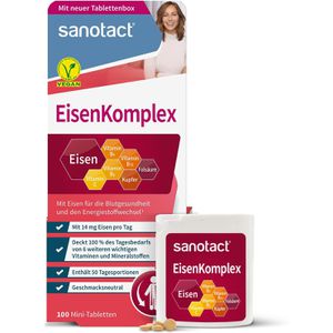 Sanotact Eisen Komplex, 100 Tabletten, Eisenfumarat, täglich 2 Tabletten = 14 mg