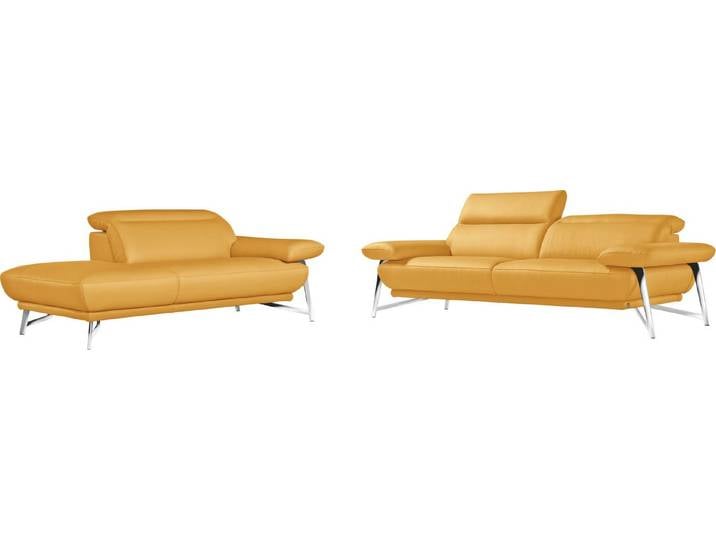 Egoitaliano Sofa Anais, erstklassiger Sitzkomfort, Fußfarbe chrom, Set, Kopfteil verstellbar, Leder BULL, gelb