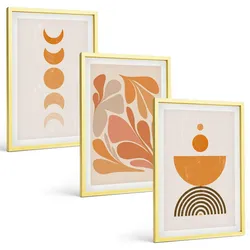 BILDER SET 3er Set - 40x60 cm Goldrahmen - Abstrakte orange Formen