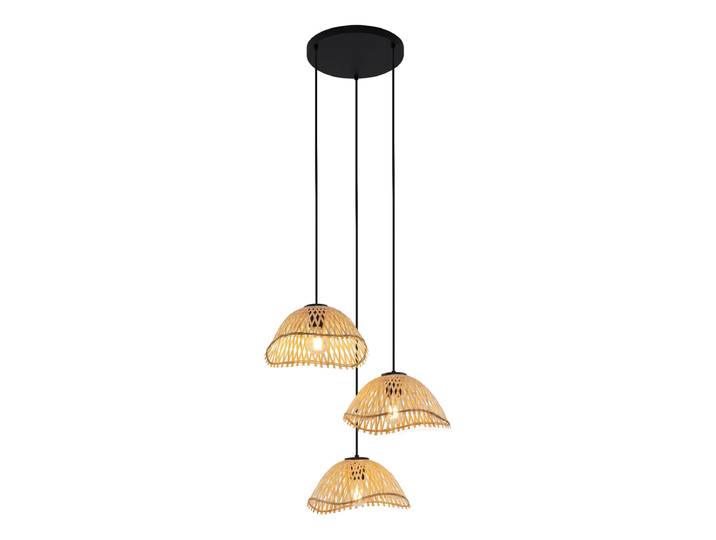 Suspension bohème noire avec bambou 3 lumières - Lily