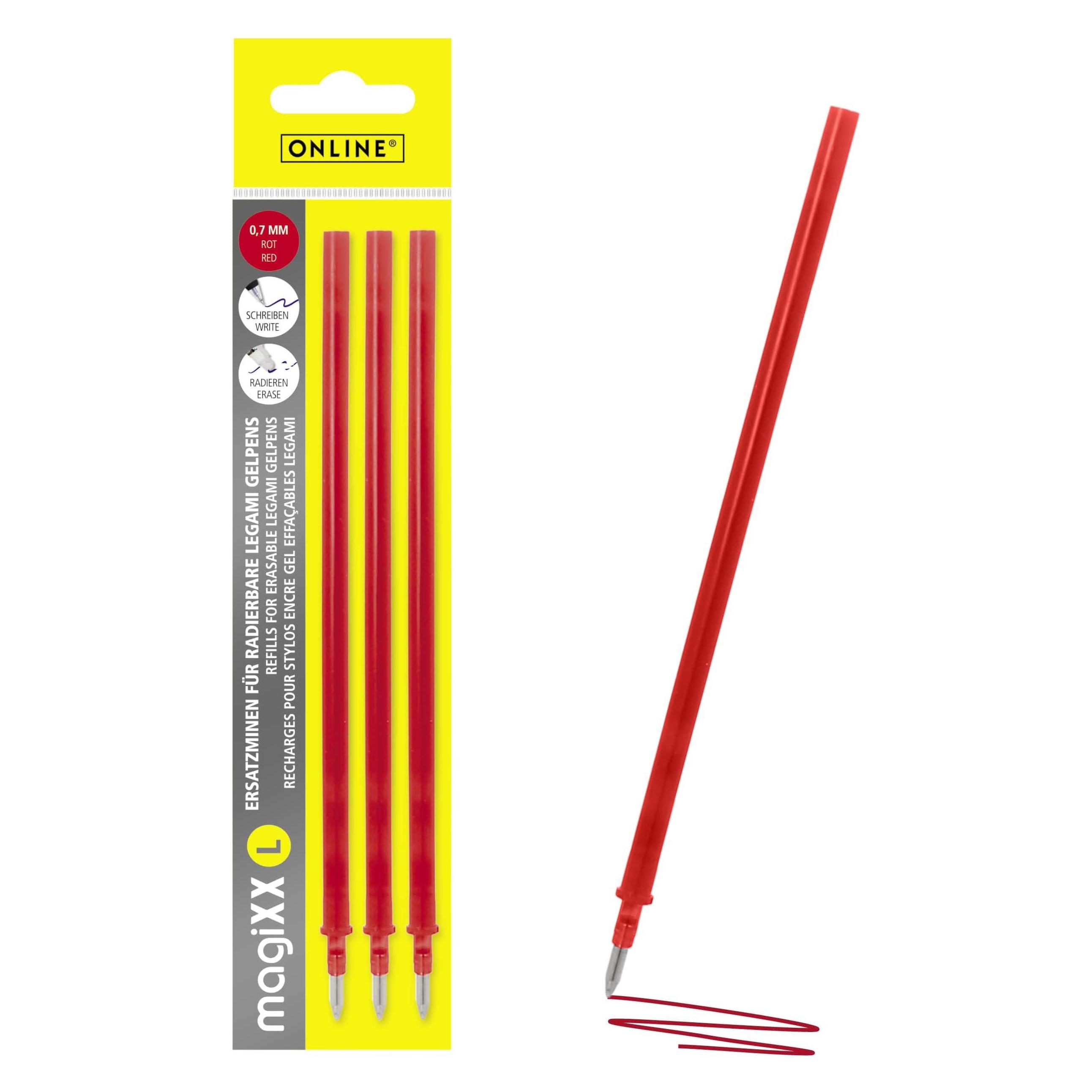 Online 3er Pack Gel-Mine magiXX L radierbar, rot (Rot, 0.70 mm, 3 Stk.) (70140)