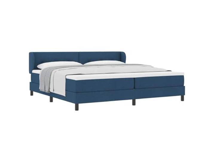 PUGYNBK Boxspringbett, Blau, 200 x 200 cm, mit Kopfteil Stoff-Lattenrost, Taschenfederkernmatratze, verstellbares Kopfteil, schwarze Beine