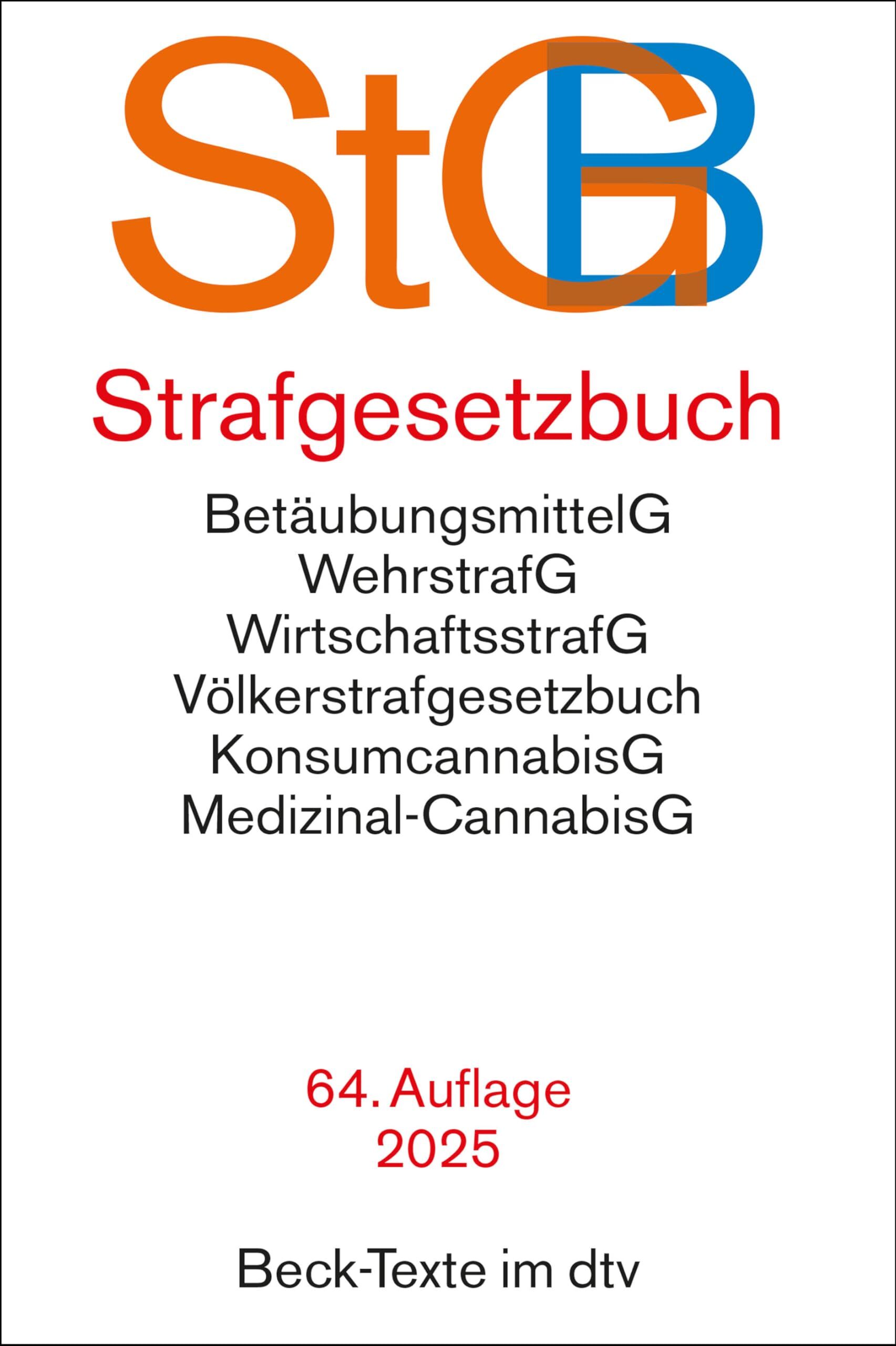 Strafgesetzbuch: mit Einführungsgesetz, Völkerstrafgesetzbuch, Subventionsgesetz, Wehrstrafgesetz, Wirtschaftsstrafgesetz, Betäubungsmittelgesetz, ... dem Jugendgerichtsgesetz, (Beck-Texte im dtv) - Preis vom 09.10.2026 07:28:09 h