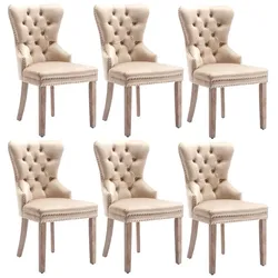 Merax Esszimmerstuhl (Set-6 St.), Küchenstühle, Polsterstuhl, Wohnzimmerstuhl, Schminkstuhl Samt, Beige