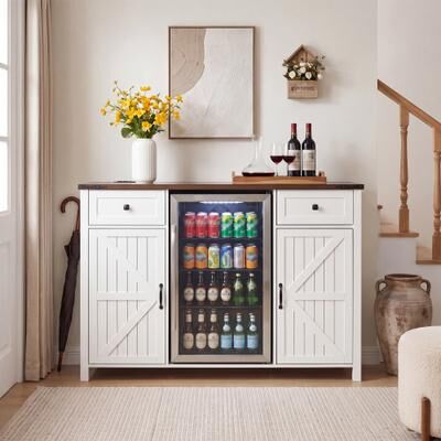GREATPLANINC Farmhouse Coffee Bar Cabinet with Charging Station