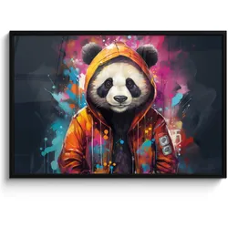 POSTER MIT RAHMEN Panda - Jacke - Graffiti - Orange 120x80 cm