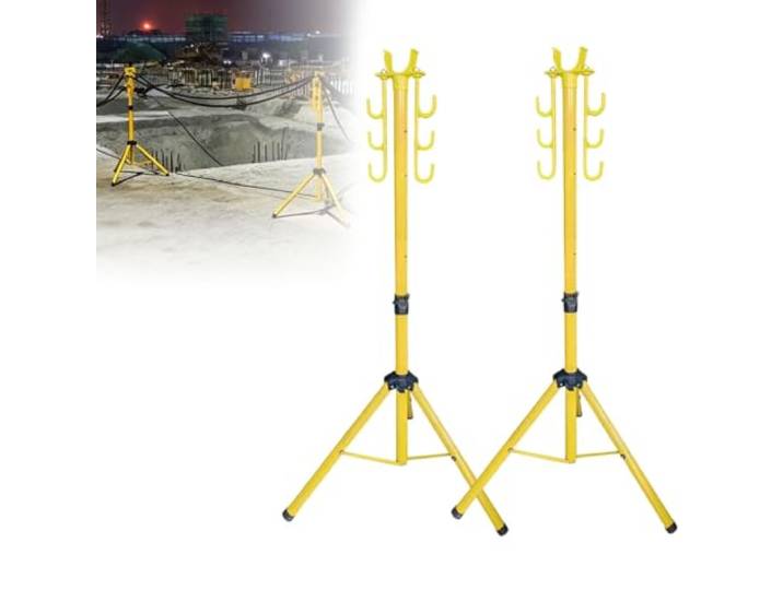 2 Stück Teleskop-Kabelhalterung für die Baustelle, isolierte Kabelstütze Robuste Halterung für Verlängerungskabel mit mehreren Haken(1.5m)