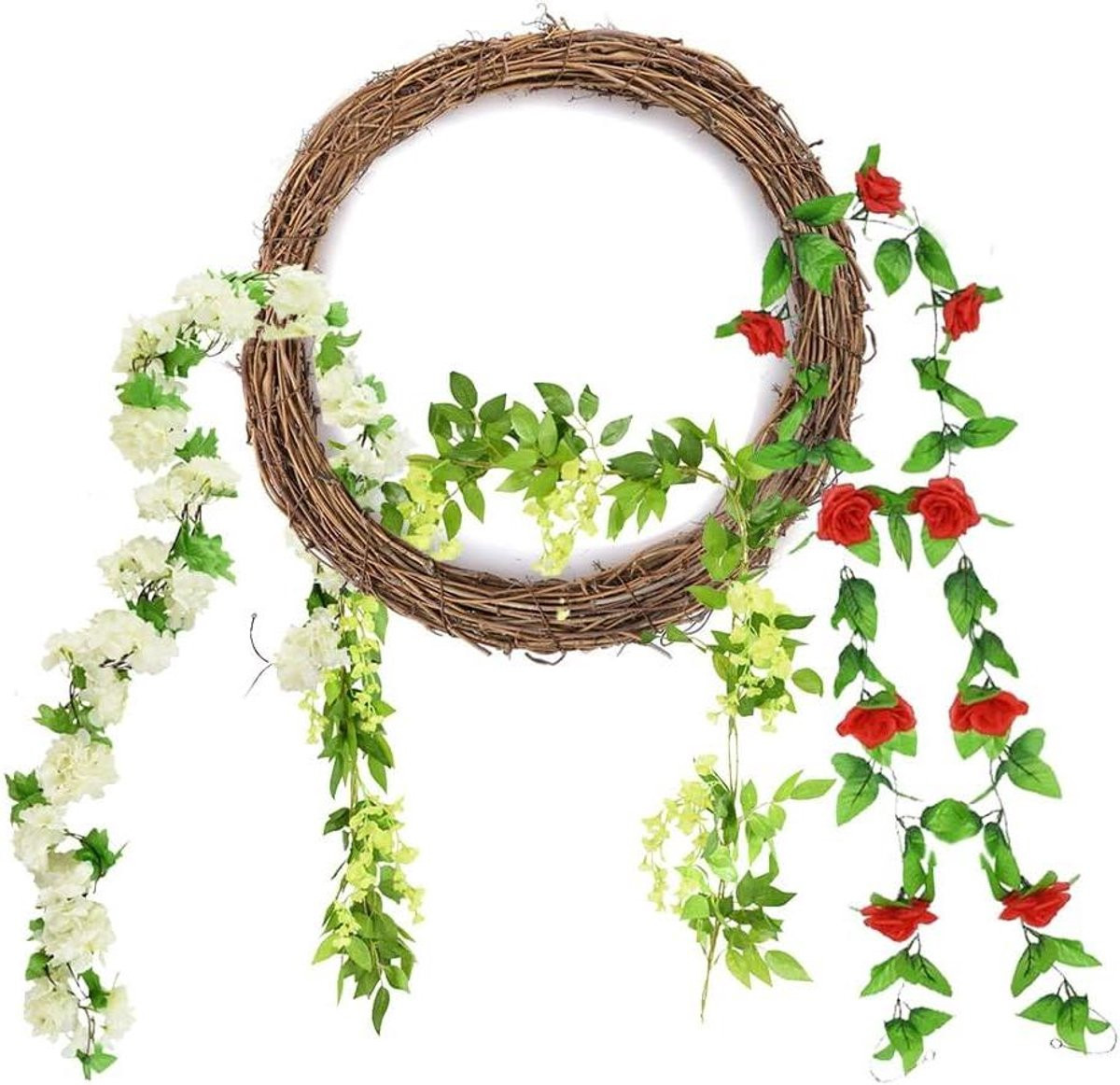 Natuurlijk ogende groene kunstbloemen slinger voor decoratie, 3x 240 cm