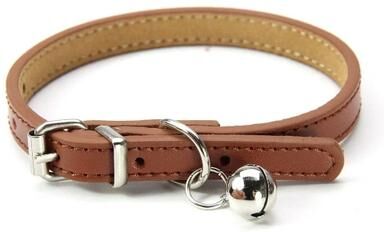 Uplifted Finds Soft Genuine Leather Cat Collar With Bell And Adjustable Buckle brown s