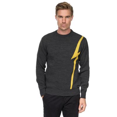 Strickpullover RUSTY NEAL, Herren, Gr. M, gelb (anthrazit, gelb), 75% Polyacryl, 25% Baumwolle, meliert, normal, Rundhals, Pullover Strickpullover, mit Blitz-Design
