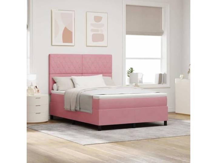 WDGJJFECNMUEHI LED Beleuchtung Modernes Design Stoff Rosa 140 x 200 cm LED Boxspringbett mit Matratze Rosa 140x200 cm Stoff Doppelbett mit verstellbarem Kopfteil RGB LED Beleuchtung