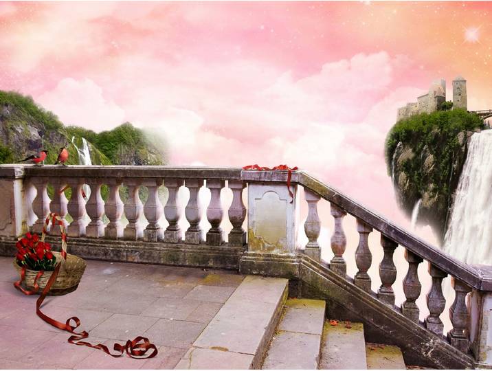 Fototapete PAPERMOON Treppe in Fantasiewelt , bunt, B:5m L:2,8m, Vlies, Tapeten, Fototapete