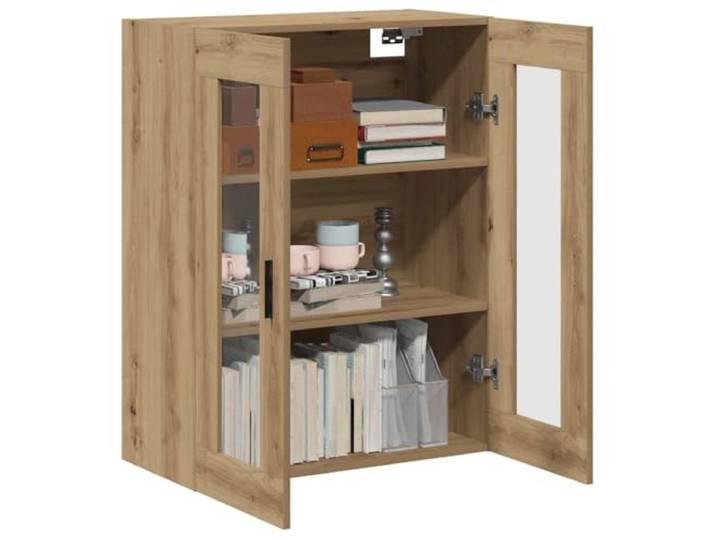 KTHLBRH Wandschrank Eiche Handwerk 69,5 x 34 x 90 cm Technisches Holz, Glastür, Griffe, Wandmontage, großer Raum