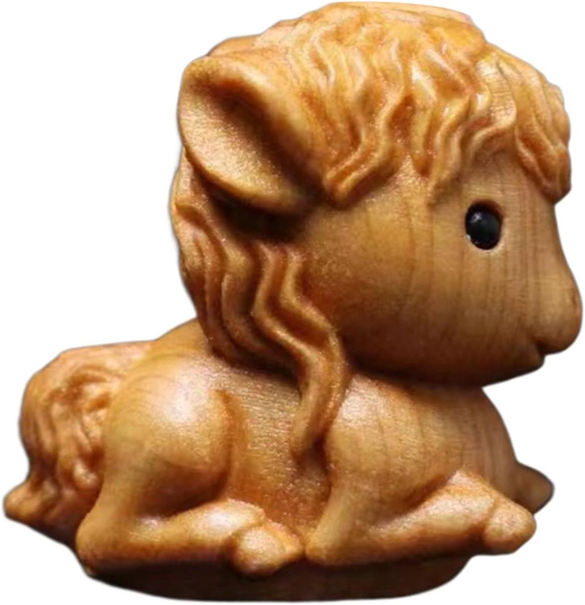 Handgesneden houten paardenbeeldje ornament in natuurlijk hout - B/D/H: 33 x 6 x 33 cm