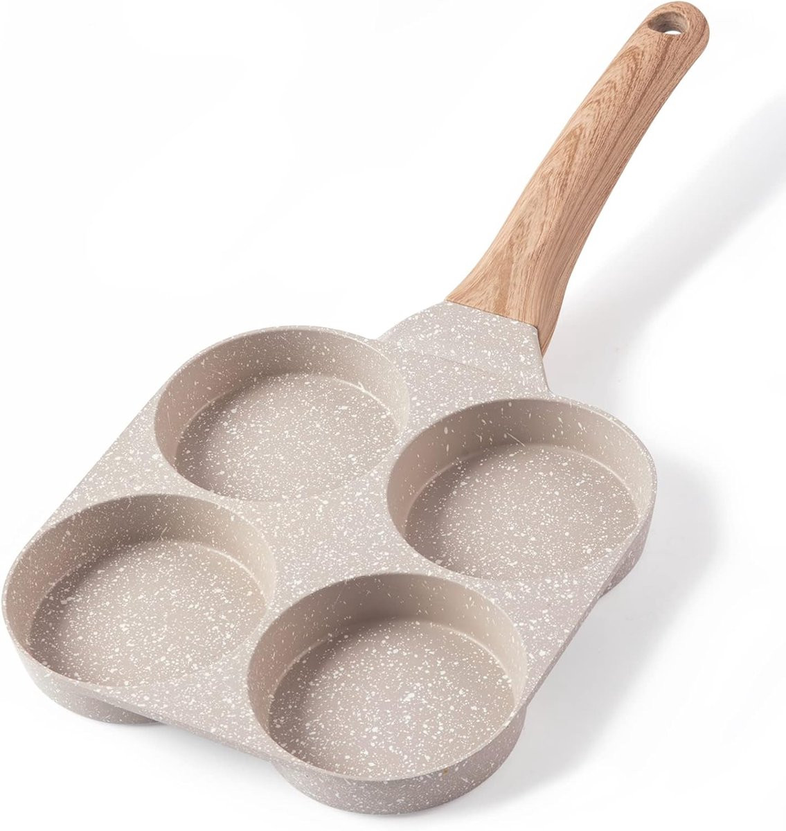 Beige 4-kops antiaanbak omeletpan met graniet en keramiek voor gas en inductie