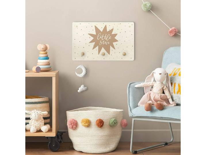 Kindergarderobe Little Star mit Stern 40 x 25 x 1cm Beige/Braun/Weiß