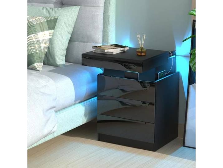 Table de Chevet LED - DHHOZAMZ - 3 tiroirs - Noir - 45x40x67cm