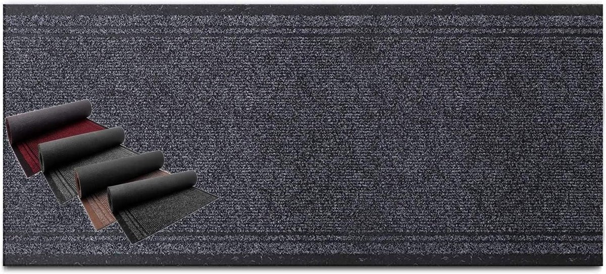 Antraciet Gestreept Gangkleed van Polypropyleen met Antislip Achterkant, 300 cm
