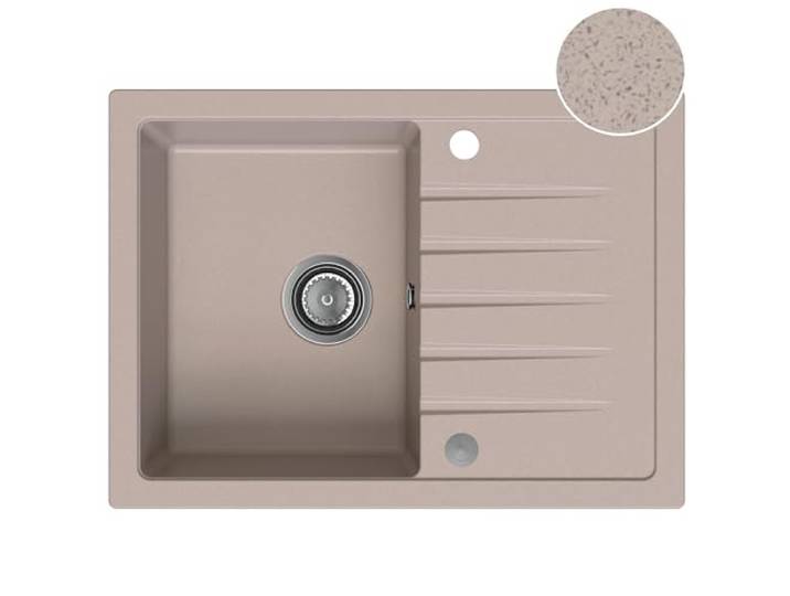 SINK QUALITY Granitspüle beige 68 x 49,5 cm - Spülbecken mit Siphon PUSH und Imprägniermittel - Küchenspüle beige mit Abtropffläche für 45er Unterschrank