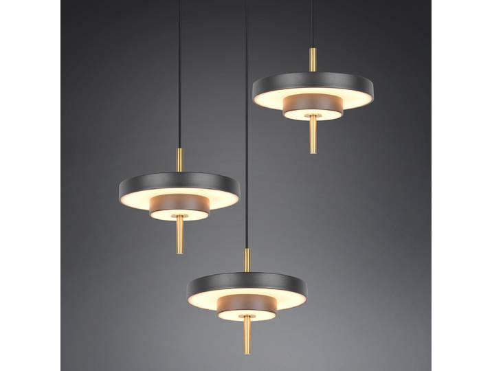 LED-Pendelleuchte Keaton rund Ø 45cm Schwarz/Schwarz Kunststoffart: Polycarbonat Material: Metall, Kunststoff Metallart: Eisen Oberfläche