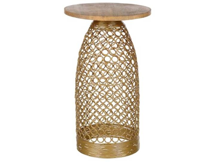 Beliani Beistelltisch Gold Mangoholz Rund Mango Heller Holzfarbton Modern Metall, Pulverbeschichtet, Belastbarkeit 10 kg, 30 x 30 x 52 cm