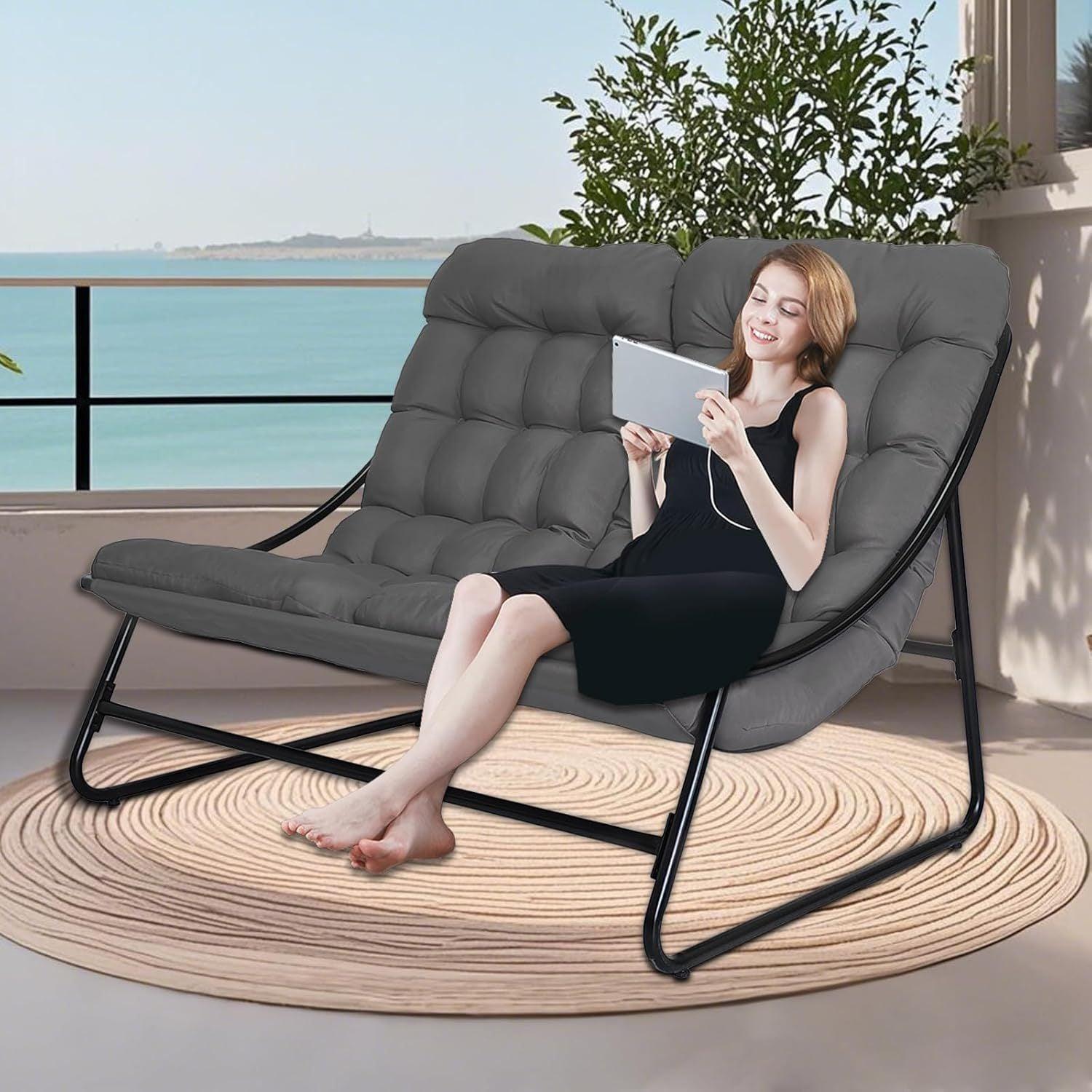 Doppelter Relaxsessel - Schaukelstuhl - Loungesessel - Sessel - Liegestuhl - Ergonomisch mit Armlehnen