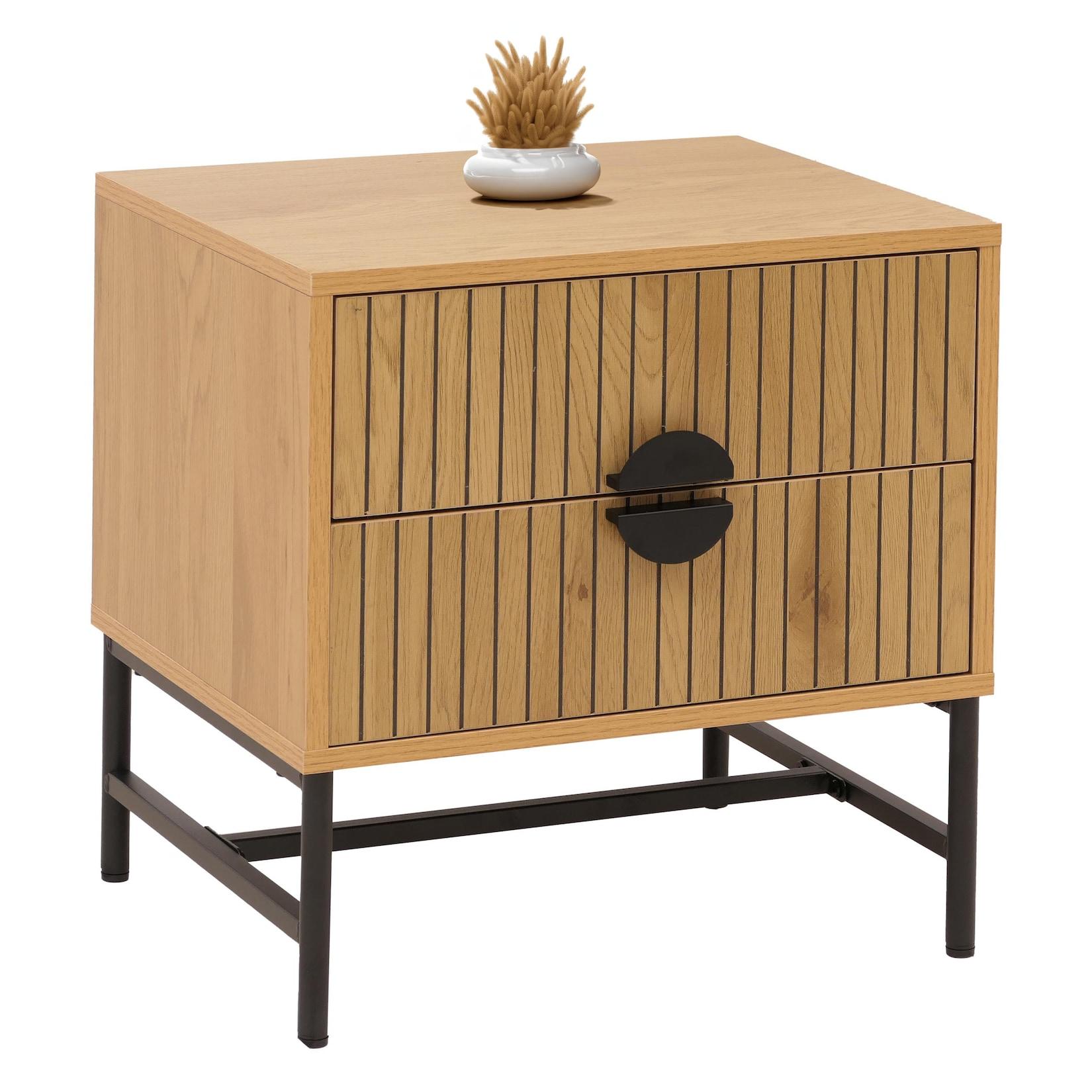 Nachttisch MCW-O39, Beistelltisch Nachtschrank Schrank, Schublade Melamin MDF Metall 50x48x39cm ~ natur
