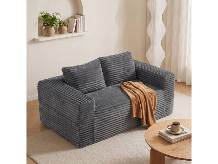 Canapé Droit 2 Places 160cm\, Canapé 2 Places En Velours Côtelé Gris\, Mousse Haute Densité\, Pas De Montage Nécessaire\, Pour Salon Ou Studio