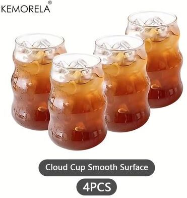 Inspired Finds Heat Resistant Glass Tumbler Set Transparent Striped Drinkware For Tea, Coffee, Juice & Beer 4pcs b