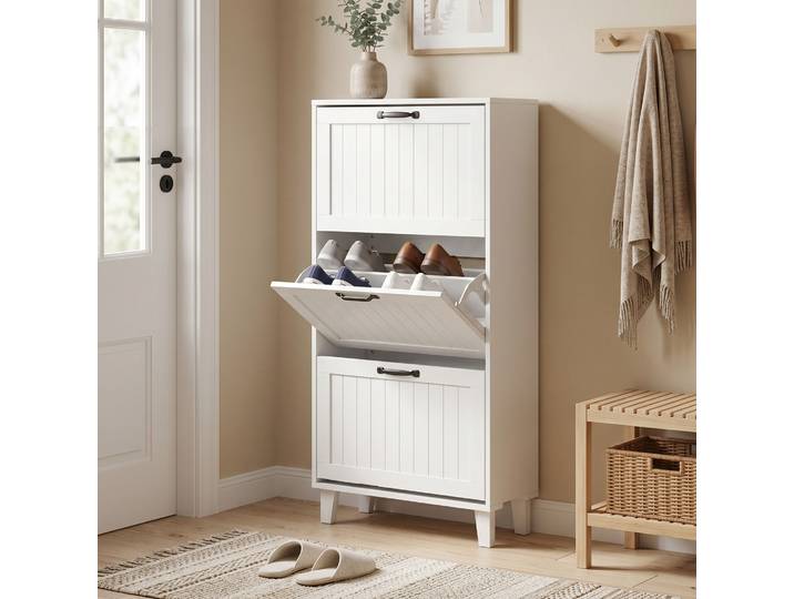 HOMCOM Meuble Chaussures 3 Tiroirs Étagères Réglables Blanc