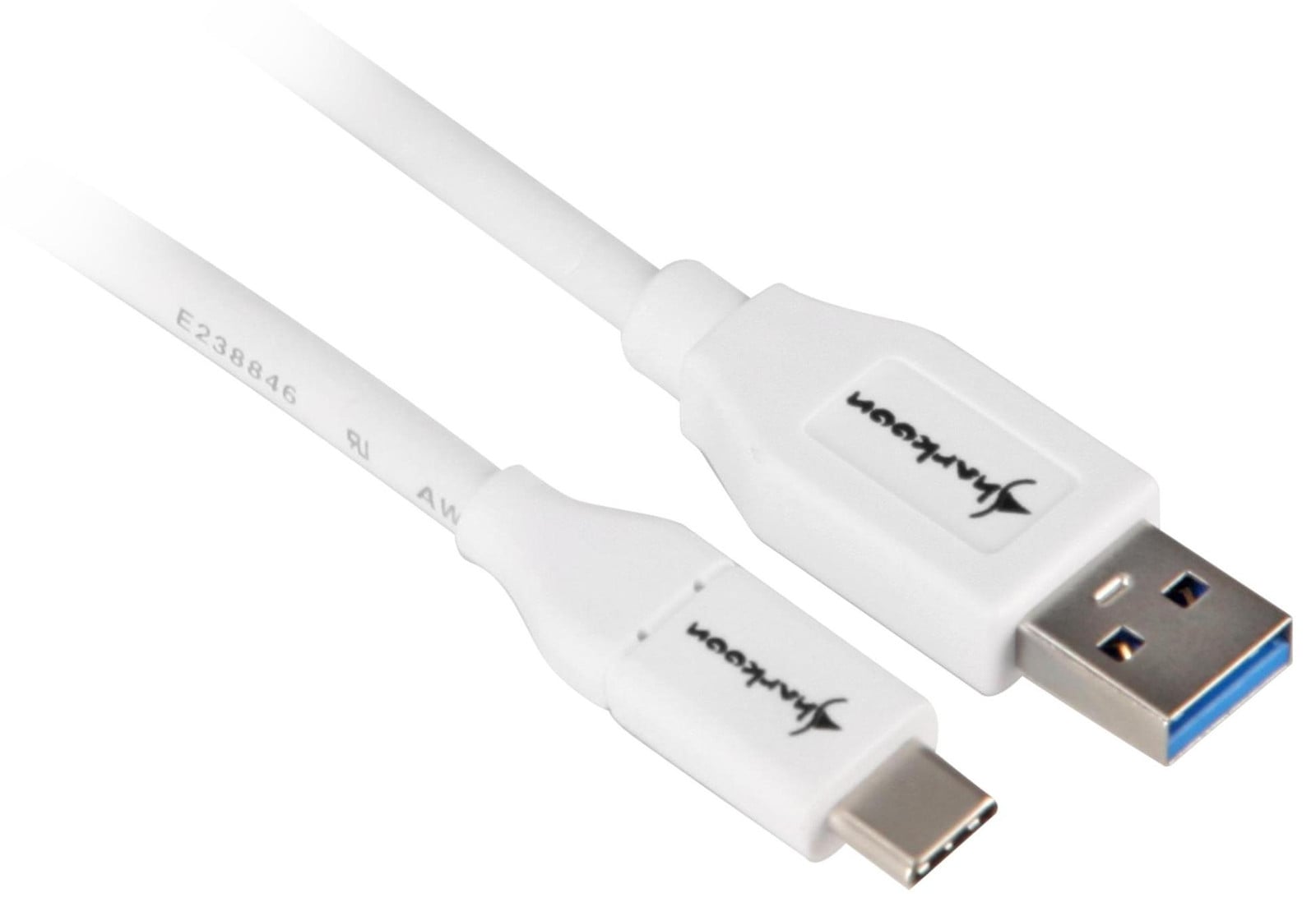 Sharkoon USB 3.2 Gen 2 kabel USB-A naar USB-C, wit, 0,5 meter