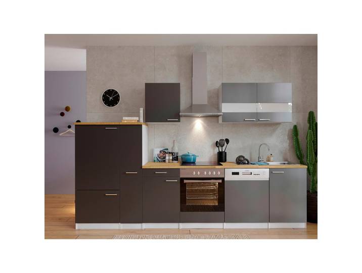 Küchenleerblock, Grau, 310 cm, Metall, 1 Schublade & Soft-Close-System