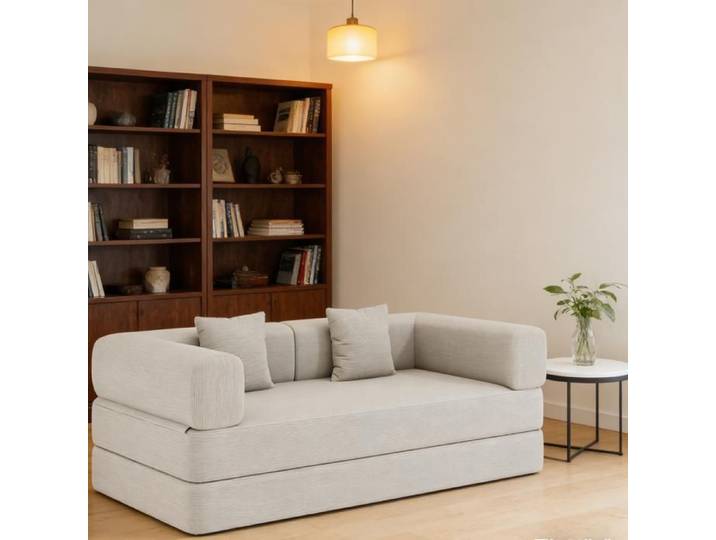 Canape Convertible Blanc Casse Canape-Lit Modulable FloraGrace Pour Salon Ou Chambre Sans Montage 200x200x50cm