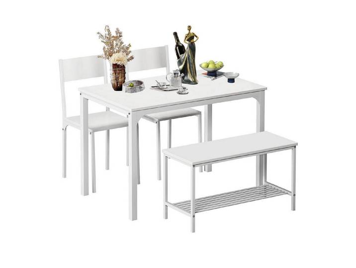 LuxusKollektion Essgruppe Essgruppe Esstisch 4 Personen 2 Stühle 1 Bank Essbereich Weiß