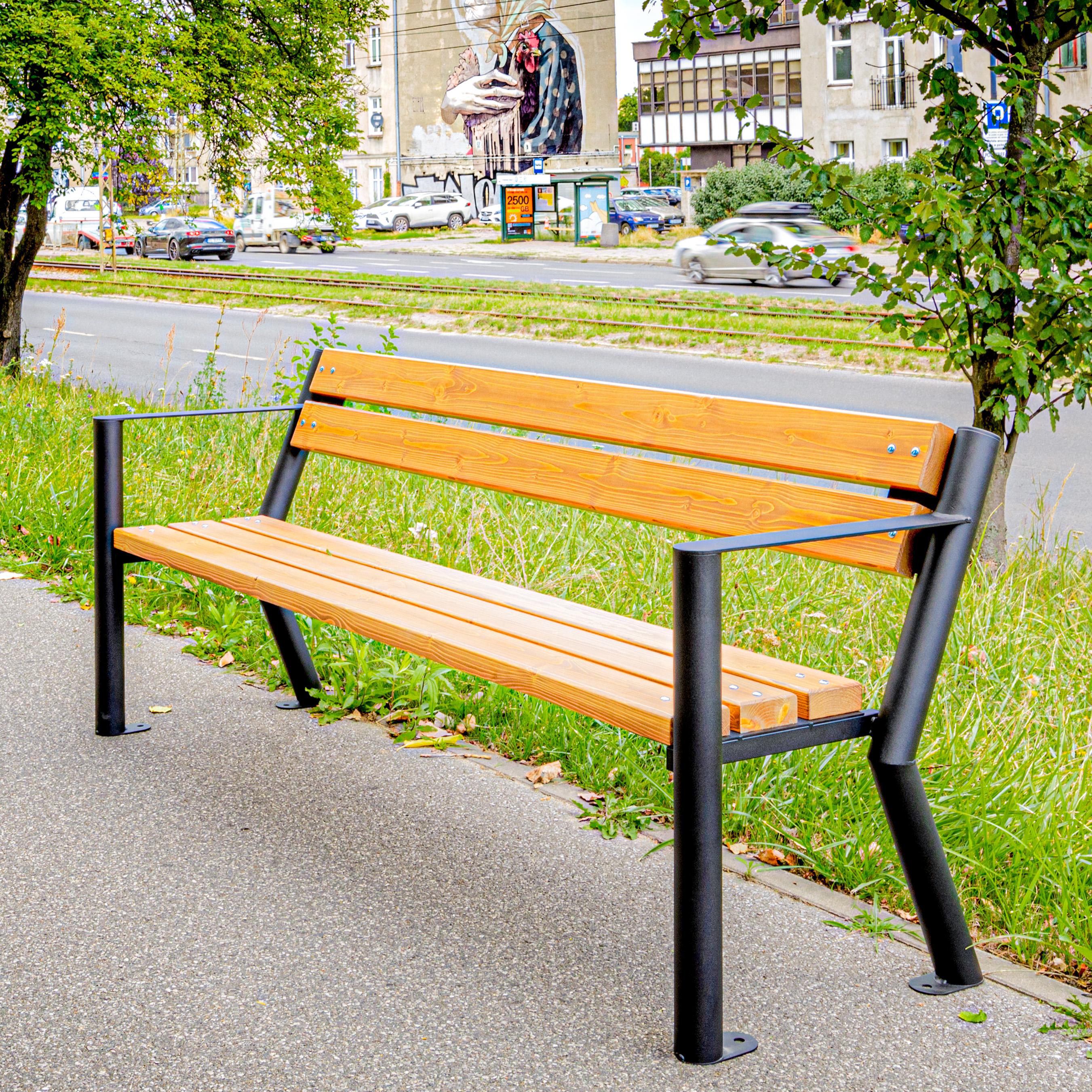 REKORD Gladiator mit Armlehne Tek Gartenbank 185 x 59 x 73 cm Robust Ergonomisch Wetterfest Stahl Skandinavisches Fichte-Holz