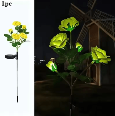 Inspire Curations Solar Rose Garden Lights 5 Head LED Flower Landscape Pathway Decor Solar Pathway Lights LED Flower Garden Lights 1pc Yellow Rose