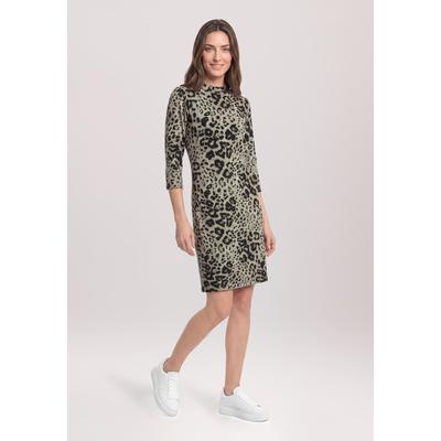 Wickelkleid BETTY BARCLAY "Damen mit 3/4 Arm", Damen, Gr. 36, Normalgrößen, beige (beige, grau), Obermaterial: 61% Polyester, 34% Viskose, 5% Elasthan, figurbetont kurz, Kleider Wickelkleid