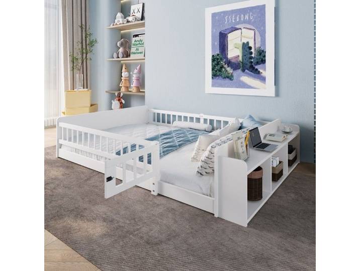 Lit- Xylo- en bois de pin lit en bois lit enfant espace de rangement ouvert étagères coffre ouvrant- 140x190cm