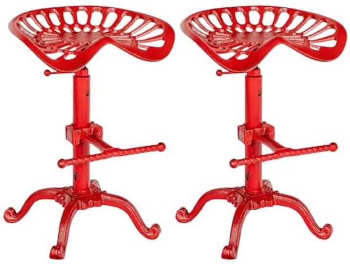 CLP 2er Set Barhocker Butch mit Gusseisernem Sitz und Fußstütze I Thekenhocker mit Metallgestell Und höhenverstellbarem Sitz, Farbe: rot