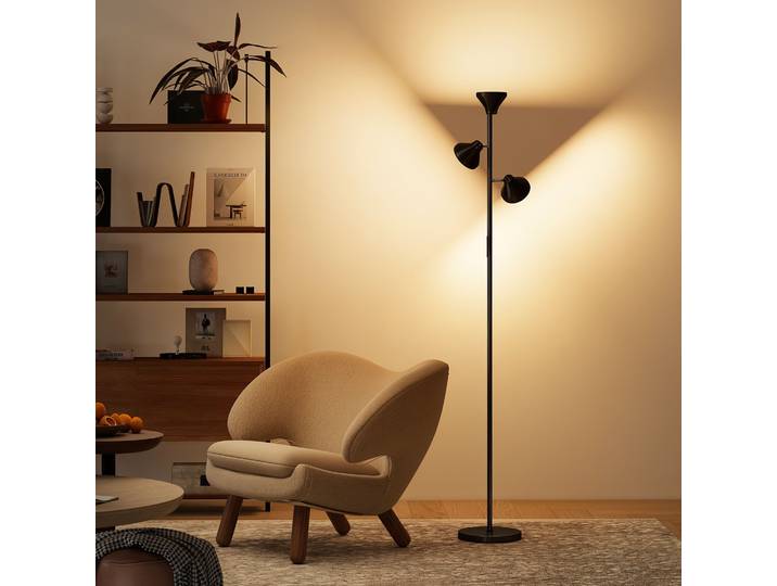 HOMCOM Lampadaire LED Dimmable 3 Têtes Rotatives Noir