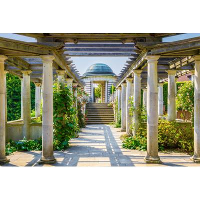 Fototapete PAPERMOON "ARCHITEKTUR-PERGOLA HÜGEL GARTEN LONDON SÄULEN BLUMEN", bunt, B:4m L:2,6m, Vlies, Tapeten