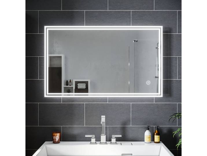 SIRHONA Miroir led Miroir de salle de bains avec éclairage LED Miroir Cosmétiques Mural Lumière Illumination avec Commande par Effleurement 100x60 CM