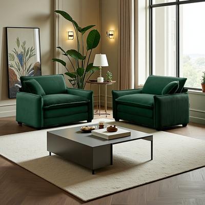 ZWYO HOSIMU Corduroy Deep Seat Sofa Chair Set with Memory Foam Cushions (2-Seater)