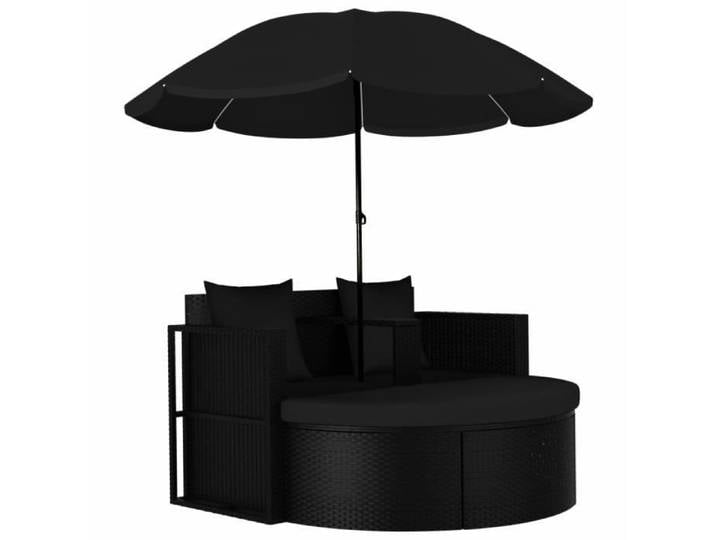 Lit de jardin - EBTOOLS - Noir - Coussins amovibles - Parasol anti-UV - Résine tressée imperméable